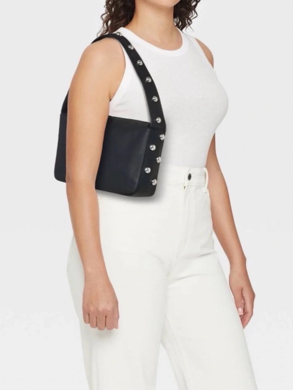 Stud-Accent Black Hobo Shoulder Bag *NEW - Picture 3 of 6